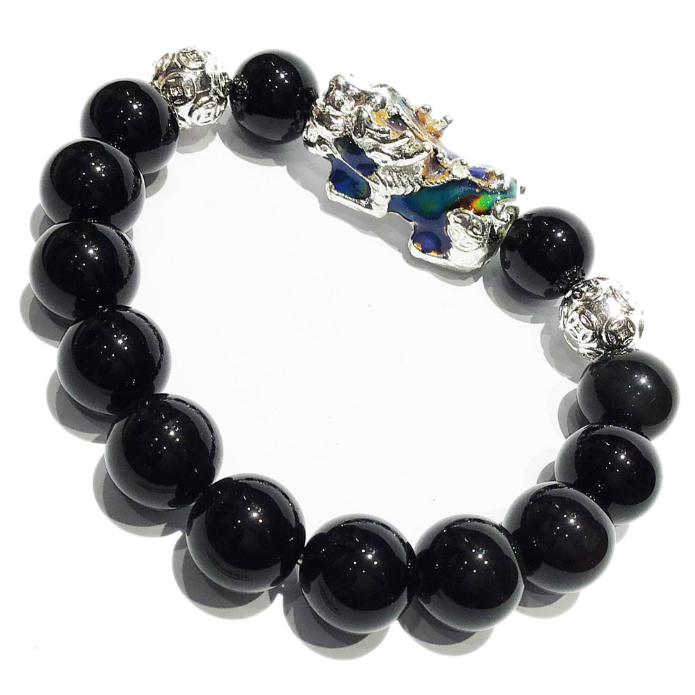 變色招財貔貅黑曜石手珠12mm【十方】146885