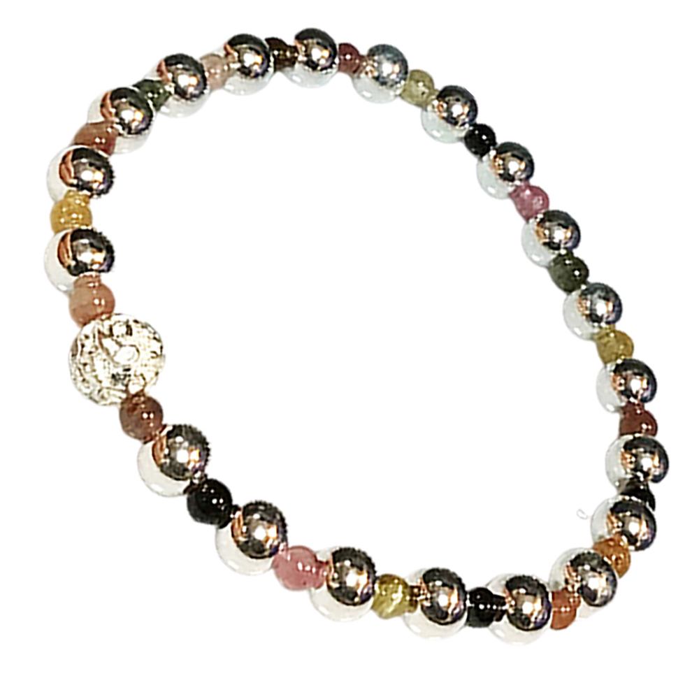 六字真言銀雕&碧璽&925純銀銀圓珠20顆手珠6mm【十方】146731