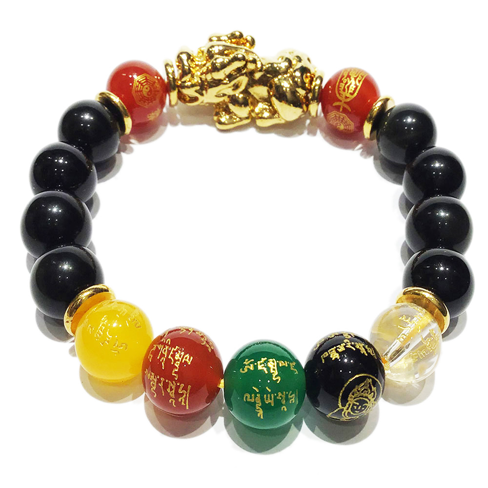 招財貔貅+五路財神&黑曜石手珠10mm【十方】146891