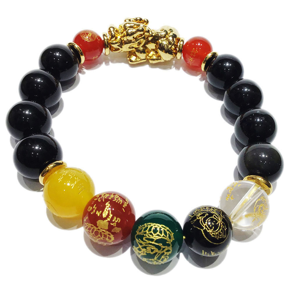 招財貔貅+五路財神&黑曜石手珠 12mm【十方】146889