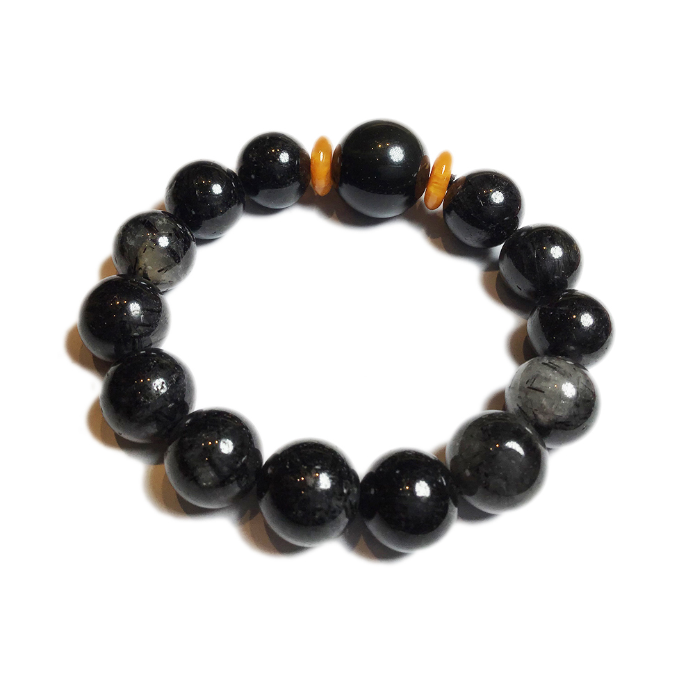 黑曜石+黑髮晶手珠13mm【十方】147791