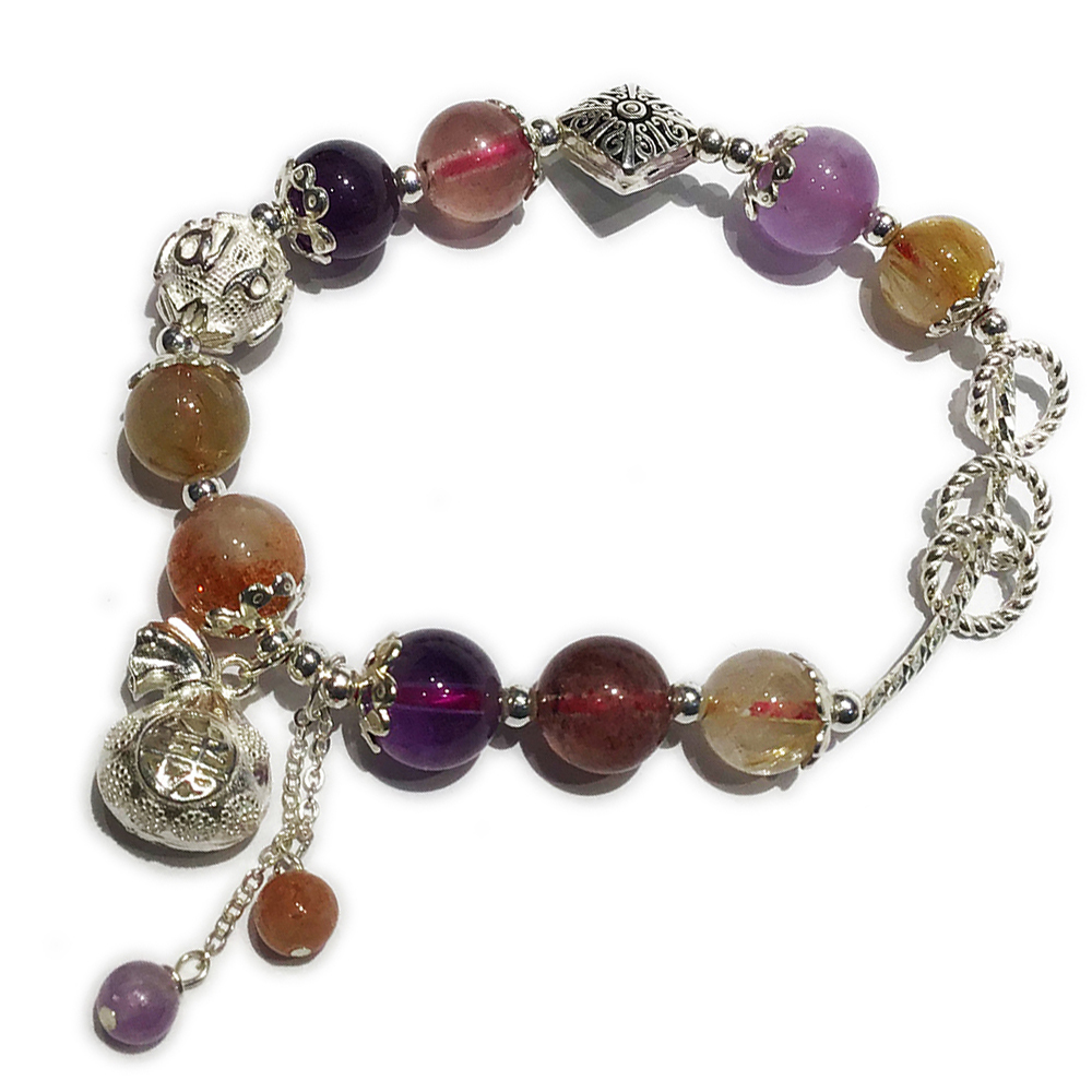 銀錢袋+925純銀六字真言&超七手珠9mm【十方】148885