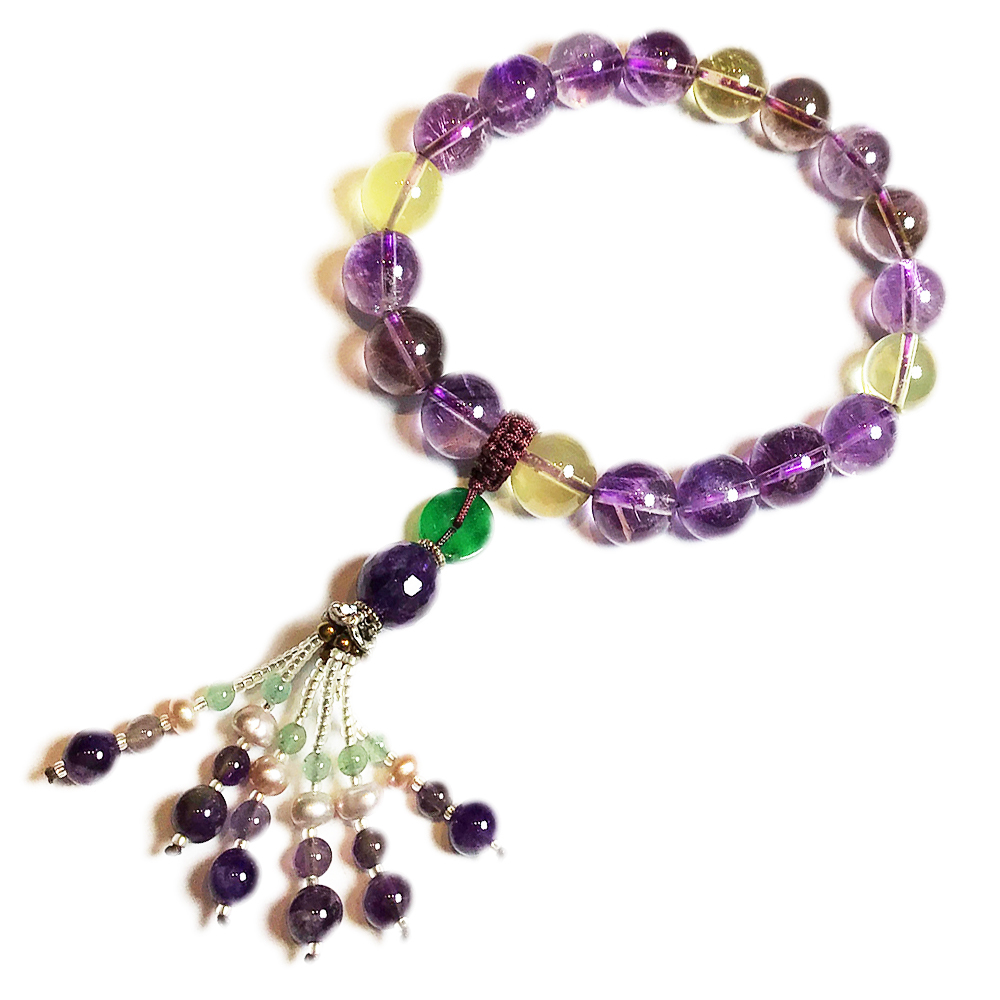 珍珠流蘇+紫黃晶手珠10mm【十方】149796