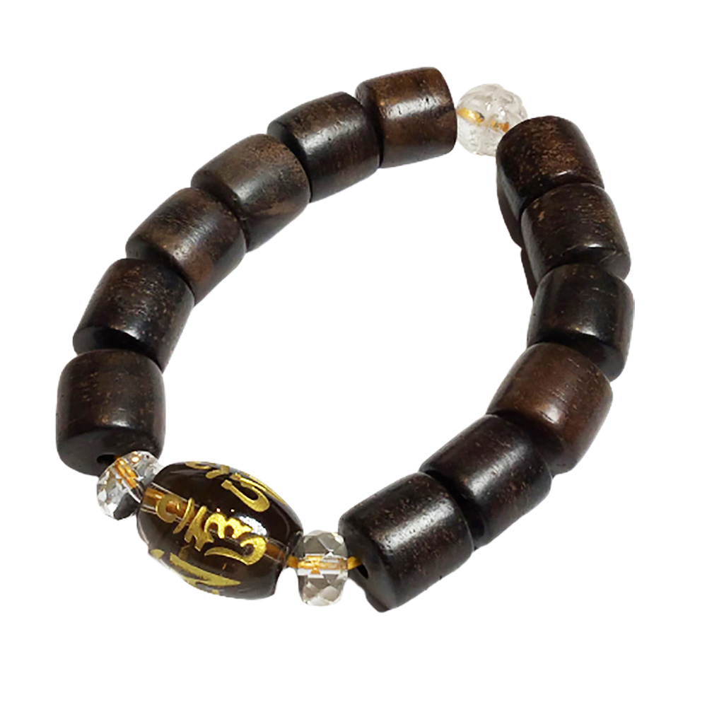 六字真言{茶晶} 紫檀輪型手珠12mm【十方】150127