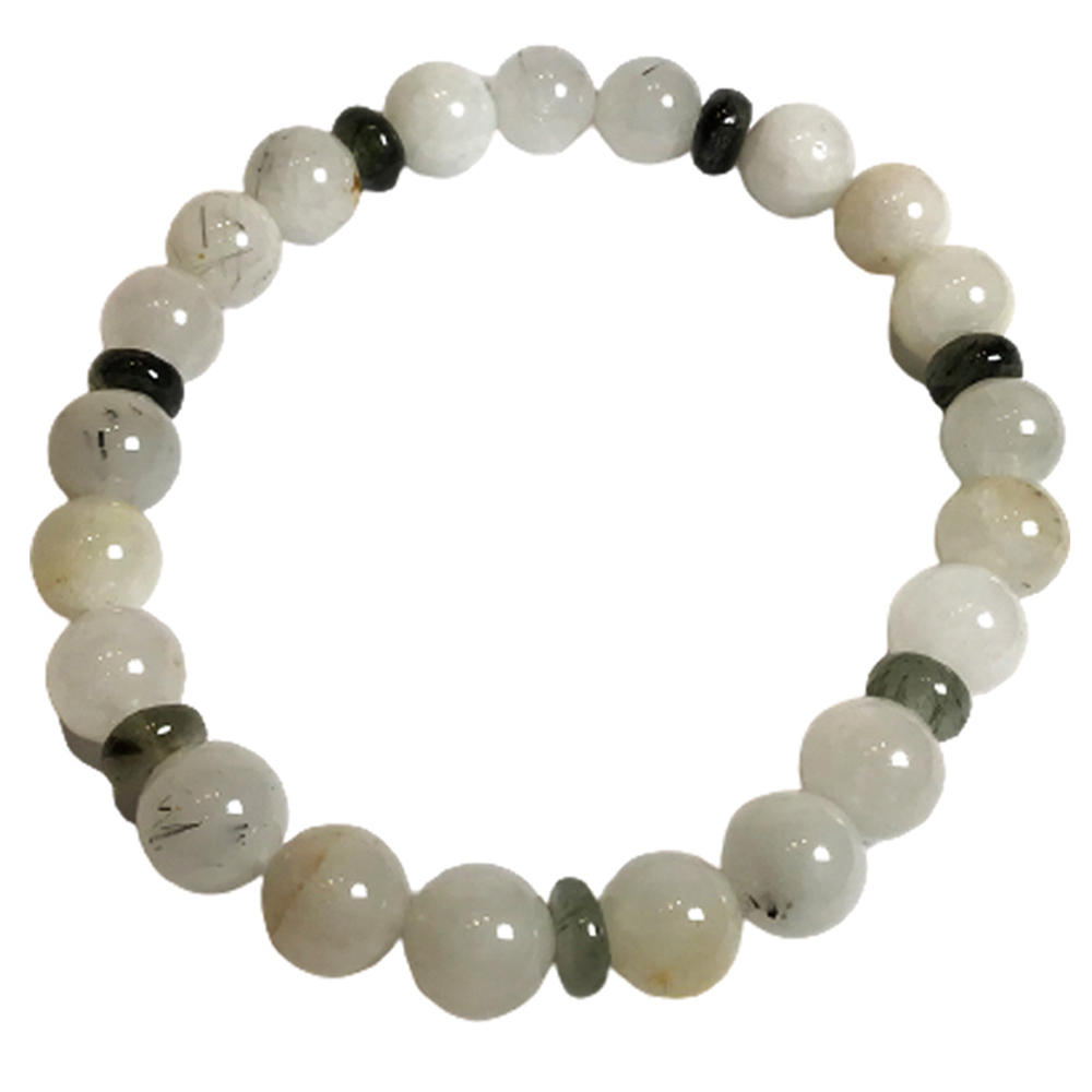 綠幽靈水晶+黑髮晶手珠8.6mm【十方】150375