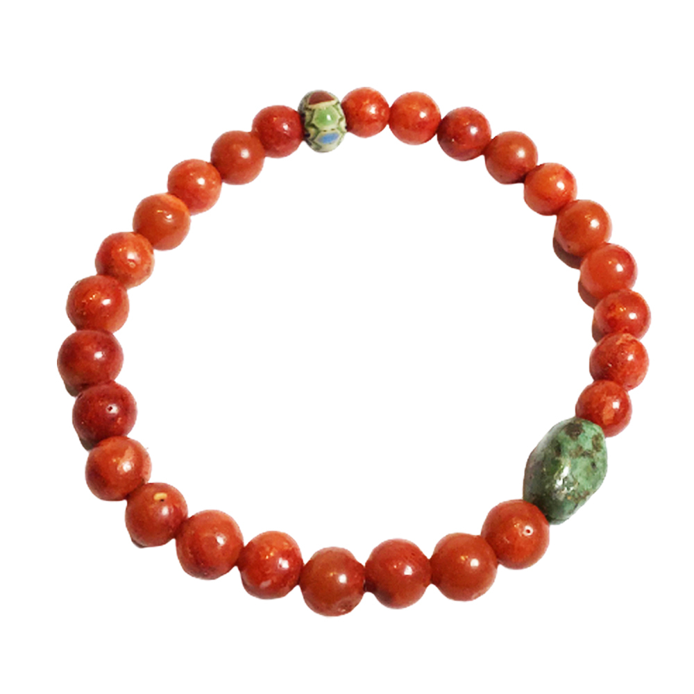 綠松石+山珊瑚手珠6.5mm【十方】150373