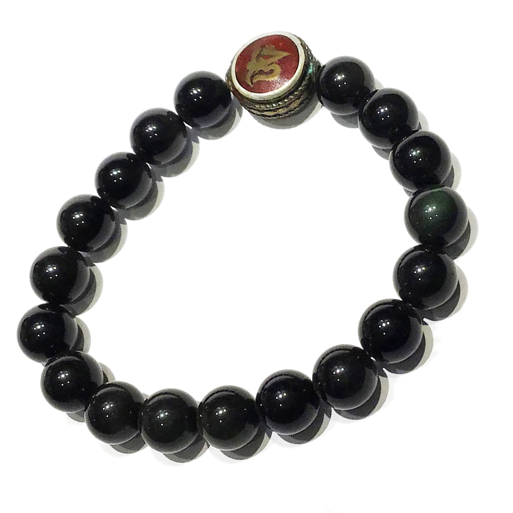 嗡+黑曜石手珠10mm【十方】150966