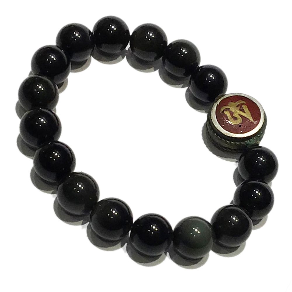 嗡+黑曜石手珠10mm【十方】150958