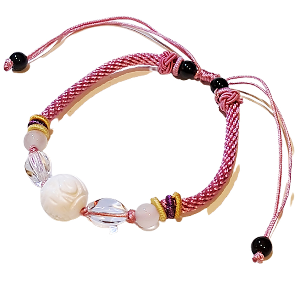 六字真言{硨磲}中國結粉紅手鍊【十方】151373