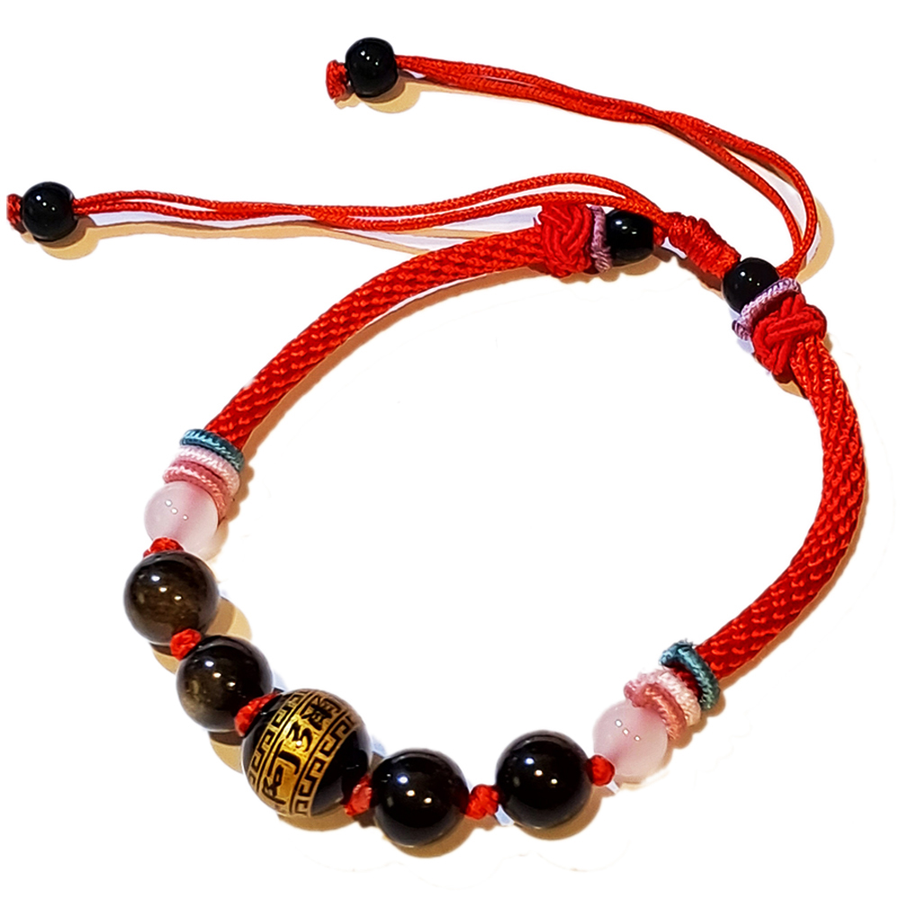 阿彌陀佛{毫雕}黑玉髓 中國結紅色手鍊【十方】151531