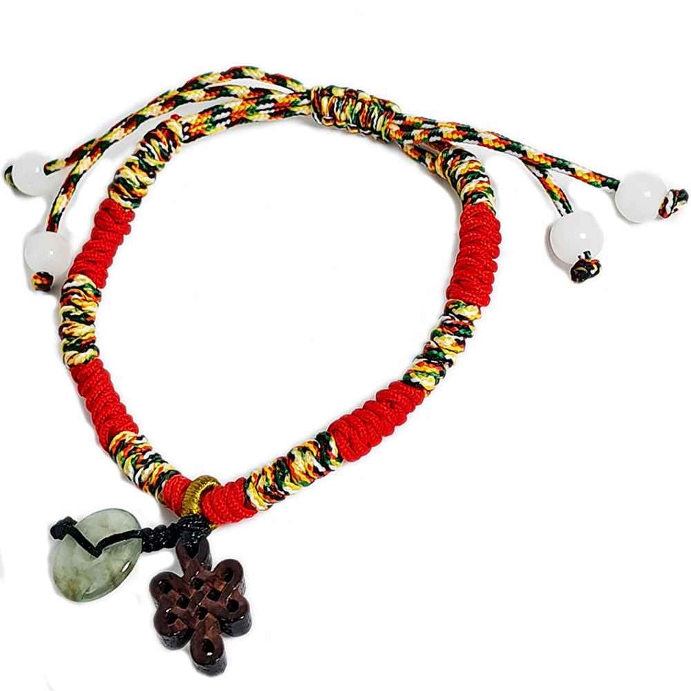 吉祥結{紫檀}平安扣{玉}&五色線手鍊【十方】152456