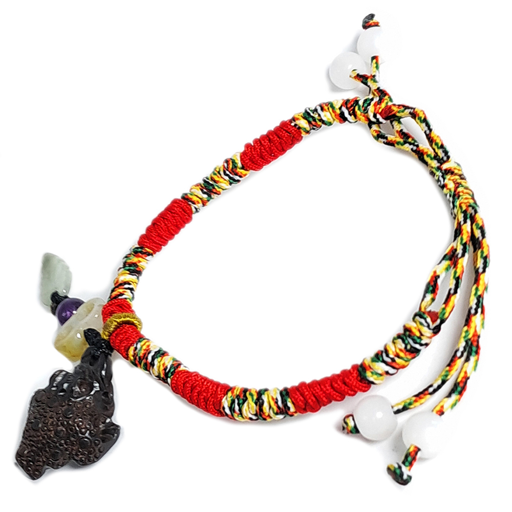 招財蟾蜍{黑檀}玉&五色線手鍊【十方】152455