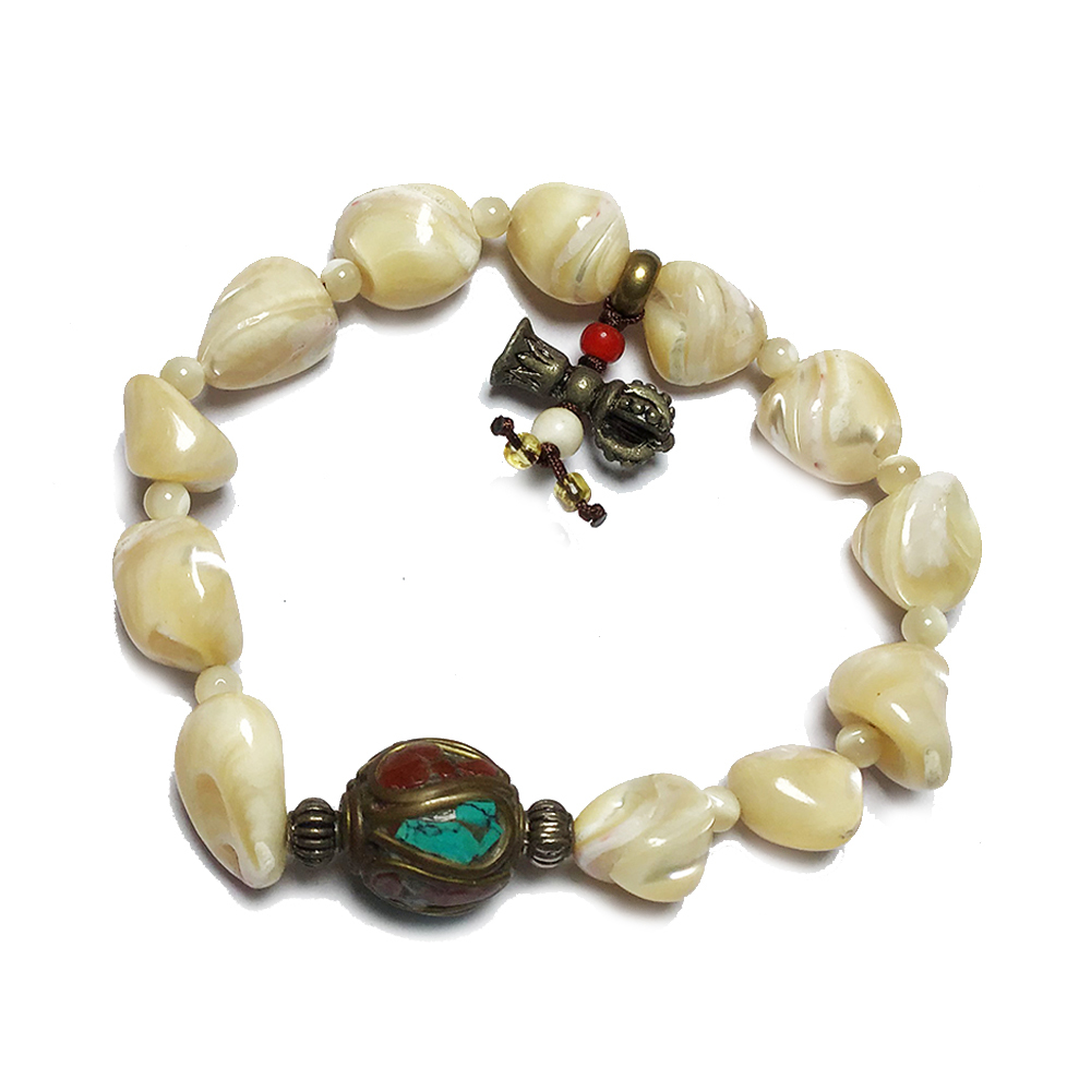 手工銅珠&珍珠貝{金}手珠14*10mm【十方】121051