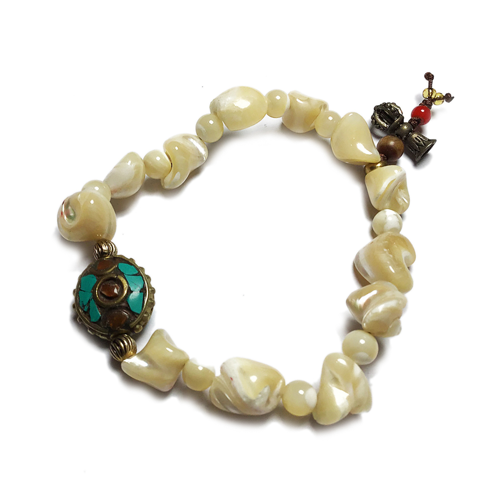 手工銅珠&珍珠貝{金}手珠14*10mm【十方】121049