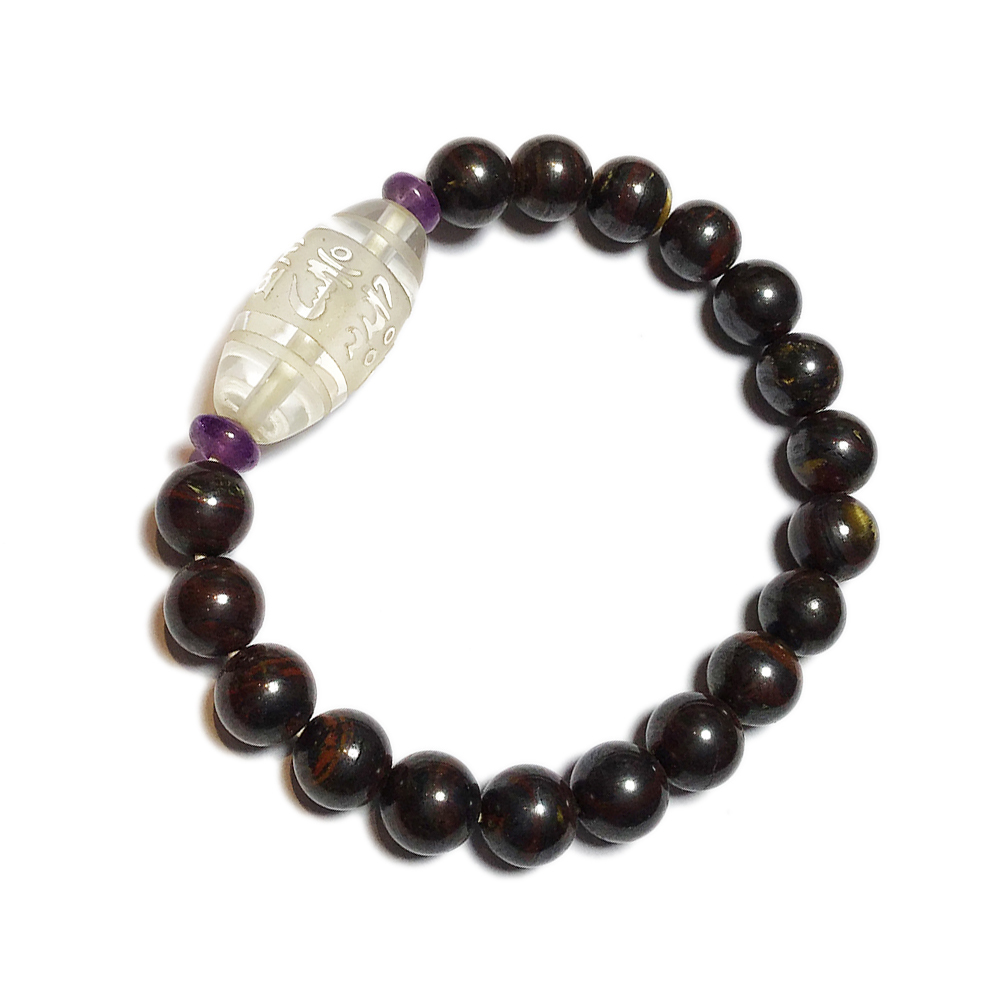 天然水晶天珠&鐵虎眼手珠8mm【十方】121728