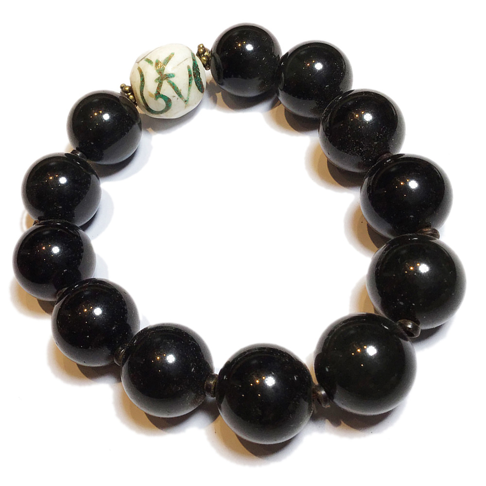 老硨磲{嗡}&黑曜岩手珠16mm【十方】121895