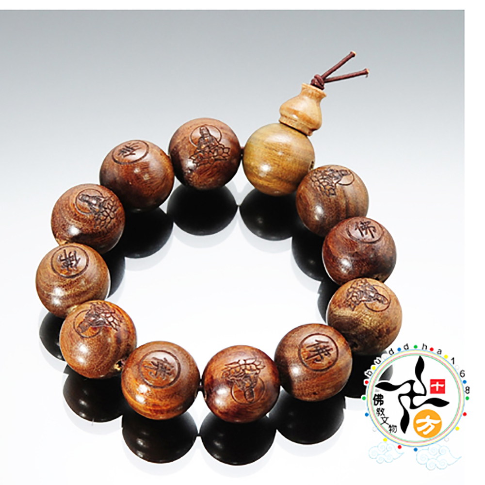 觀音&佛字綠檀手珠20mm【十方】121924