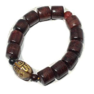 六字真言{茶晶}&紫檀輪型手珠12mm【十方】122175