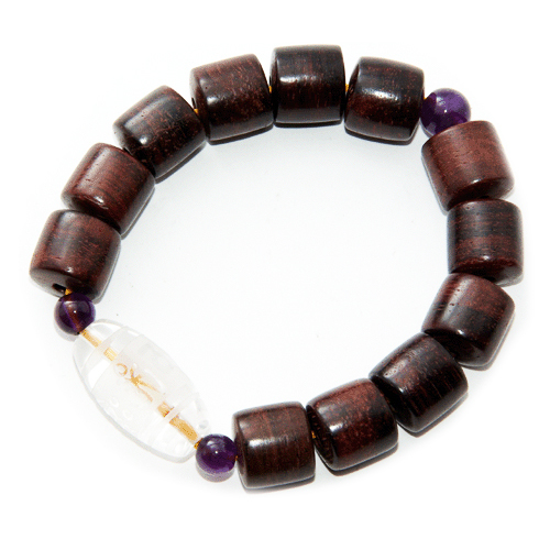 六字真言{水晶}&紫檀輪型手珠12mm【十方】122184