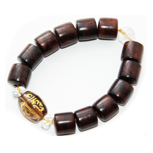 六字真言{茶晶}&紫檀輪型手珠12mm【十方】122182