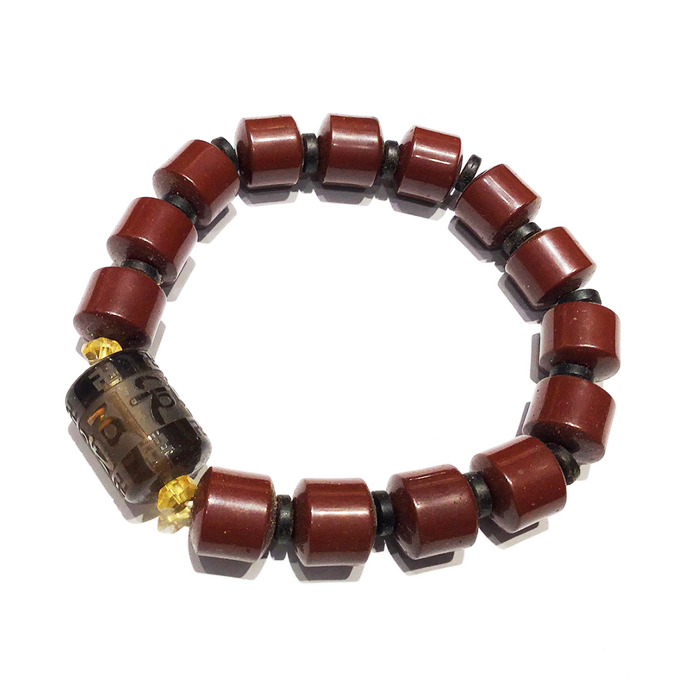 六字真言(茶晶)&紅玉髓手珠12mm【十方】122943