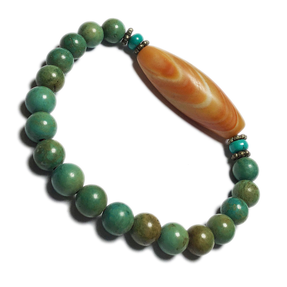 紅玉髓天珠&綠松石手珠8mm【十方】126109