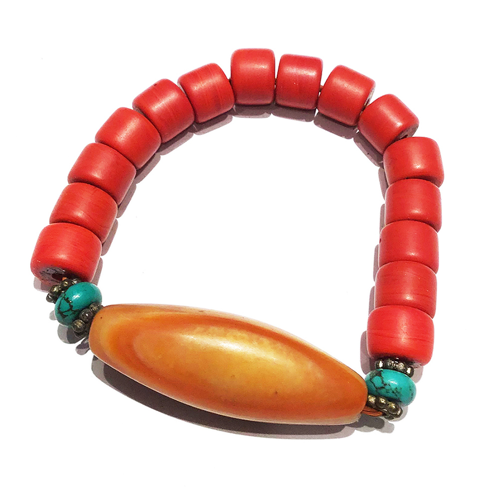 紅玉髓天珠&火山琉璃手珠7*9mm【十方】126104