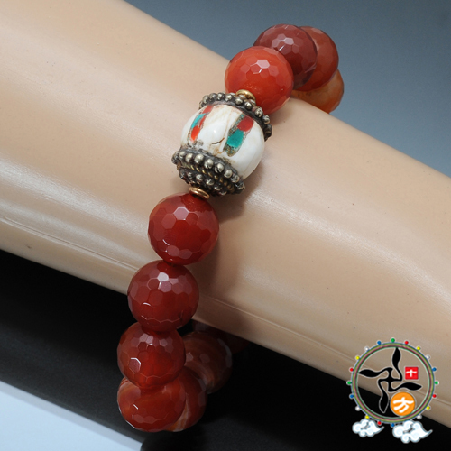 老硨磲&紅玉髓{晶鑽}手鍊14mm【十方】128396