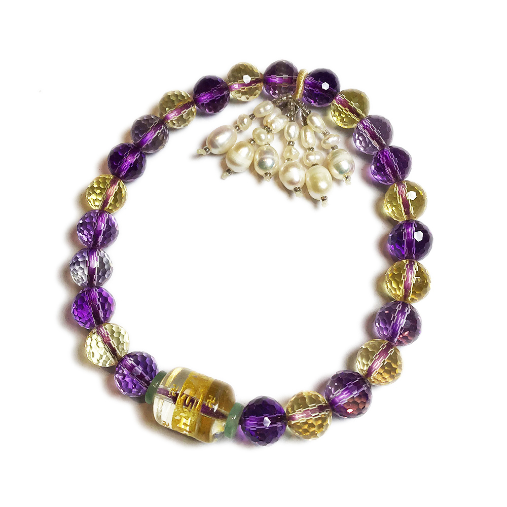 天然珍珠&紫黃晶手珠8mm【十方】128222