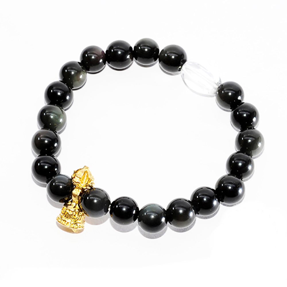 金剛鈴{銅鎏金}黑曜岩手珠8mm【十方】130251