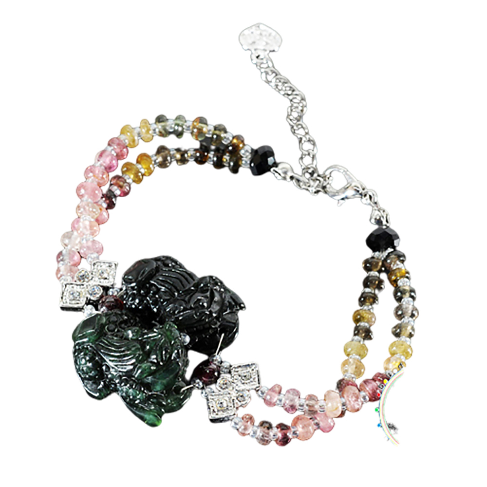 招財貔貅{墨玉}&彩虹碧璽手練【十方】129885