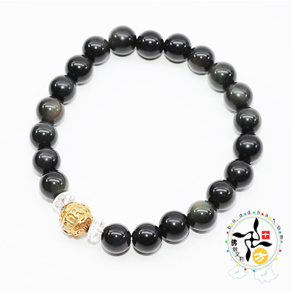六字真言{銅}黑曜岩手珠8mm【十方】130247