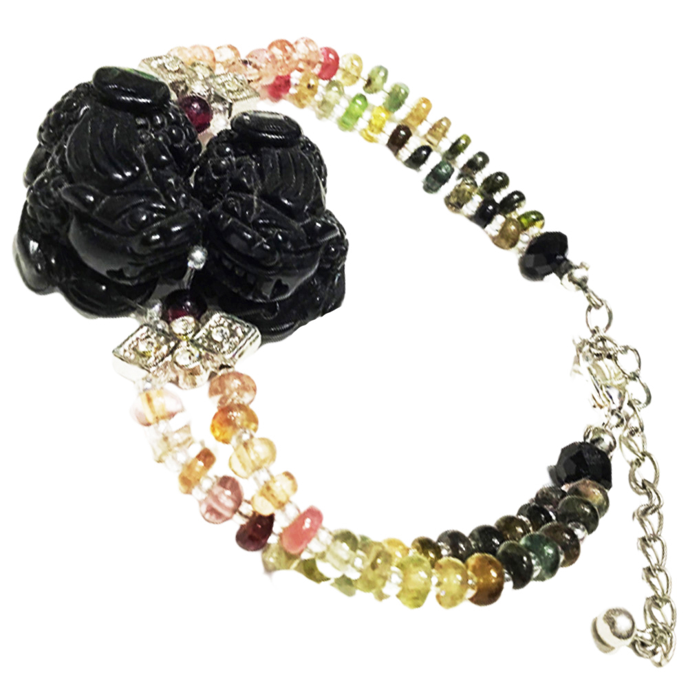 招財貔貅{墨玉}&彩虹碧璽手練【十方】129885