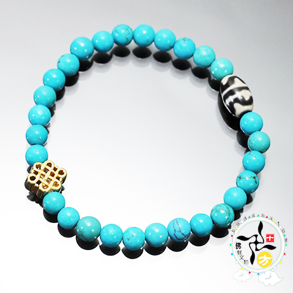 虎牙天珠&吉祥&綠松石手珠6mm【十方】130169