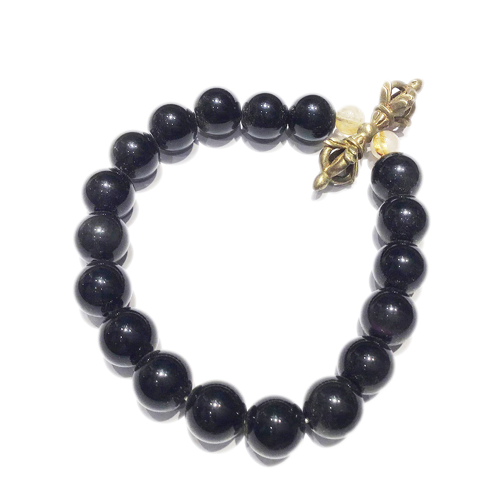 金剛杵{銅鎏金}黑曜岩手珠10mm【十方】130258