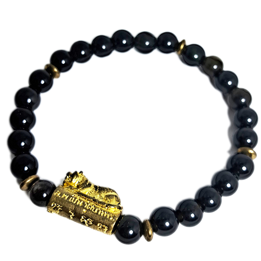 咬錢虎+黑曜岩手珠6mm【十方】132104