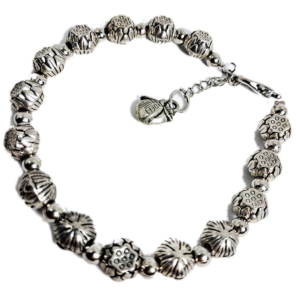 蓮花+壽桃{藏銀}手鍊【十方】132736