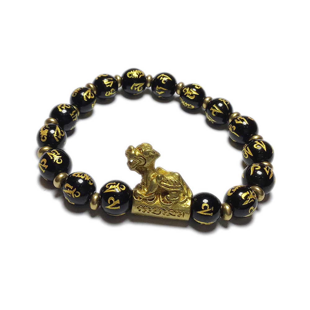 飛天貔貅&黑曜岩(六字真言)手珠8mm【十方】132828