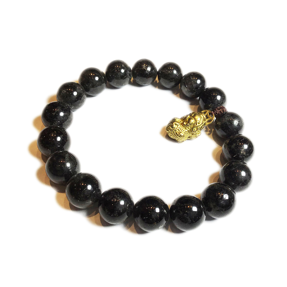 招財貔貅{銅}黑碧璽髮晶手鍊12mm【十方】132989
