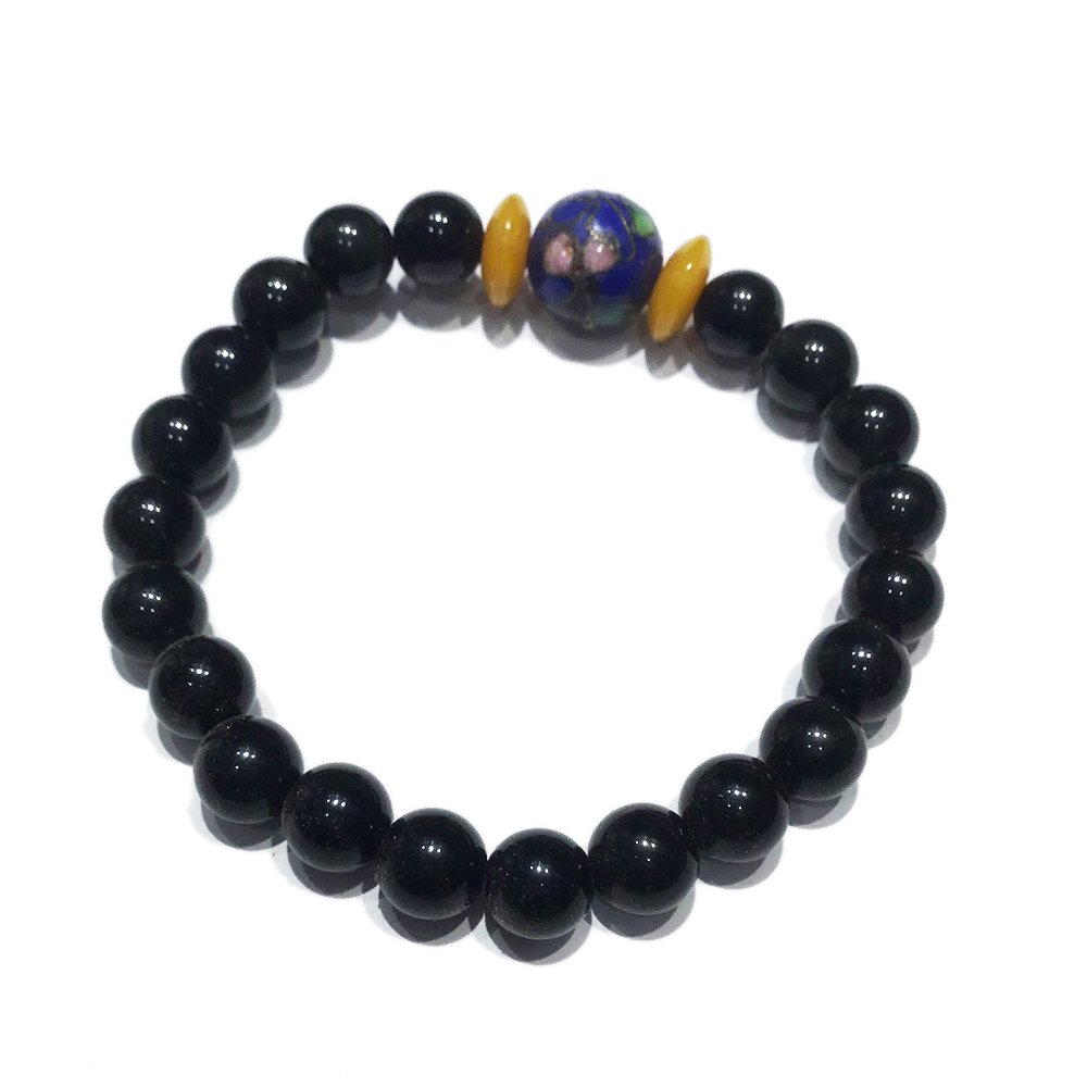 景泰藍+蜜納+黑曜岩手珠8mm【十方】133260