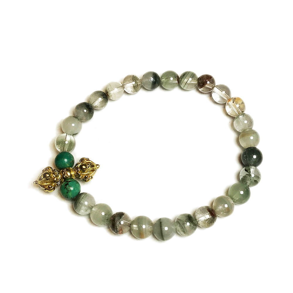  金剛杵(銅)+綠幽靈手珠6mm【十方】133606