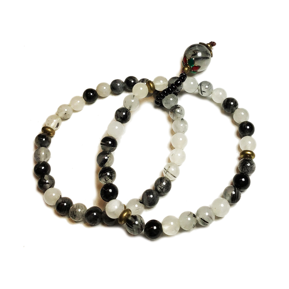 好運連環黑髮晶手珠6mm【十方】133415