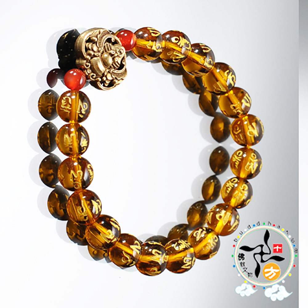 金福(蝙蝠)+六字真言黃晶手珠10mm【十方】133632