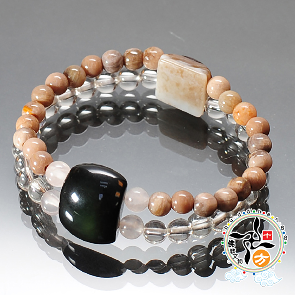 天眼珠+水晶+木化石手珠6mm【十方】133413