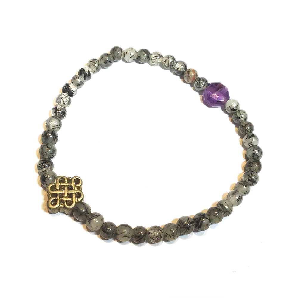  吉祥結+黑髮晶手珠5mm【十方】134373