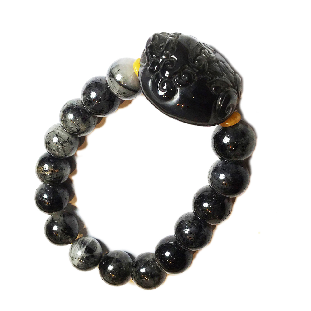 龍龜+黑碧璽髮晶手珠12mm【十方】134050