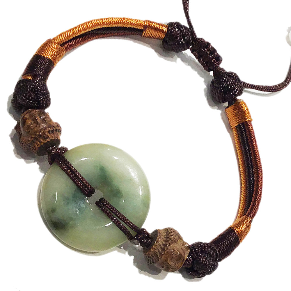 佛首{土沉香木雕}+平安扣{玉}開運編織手練【十方】134809