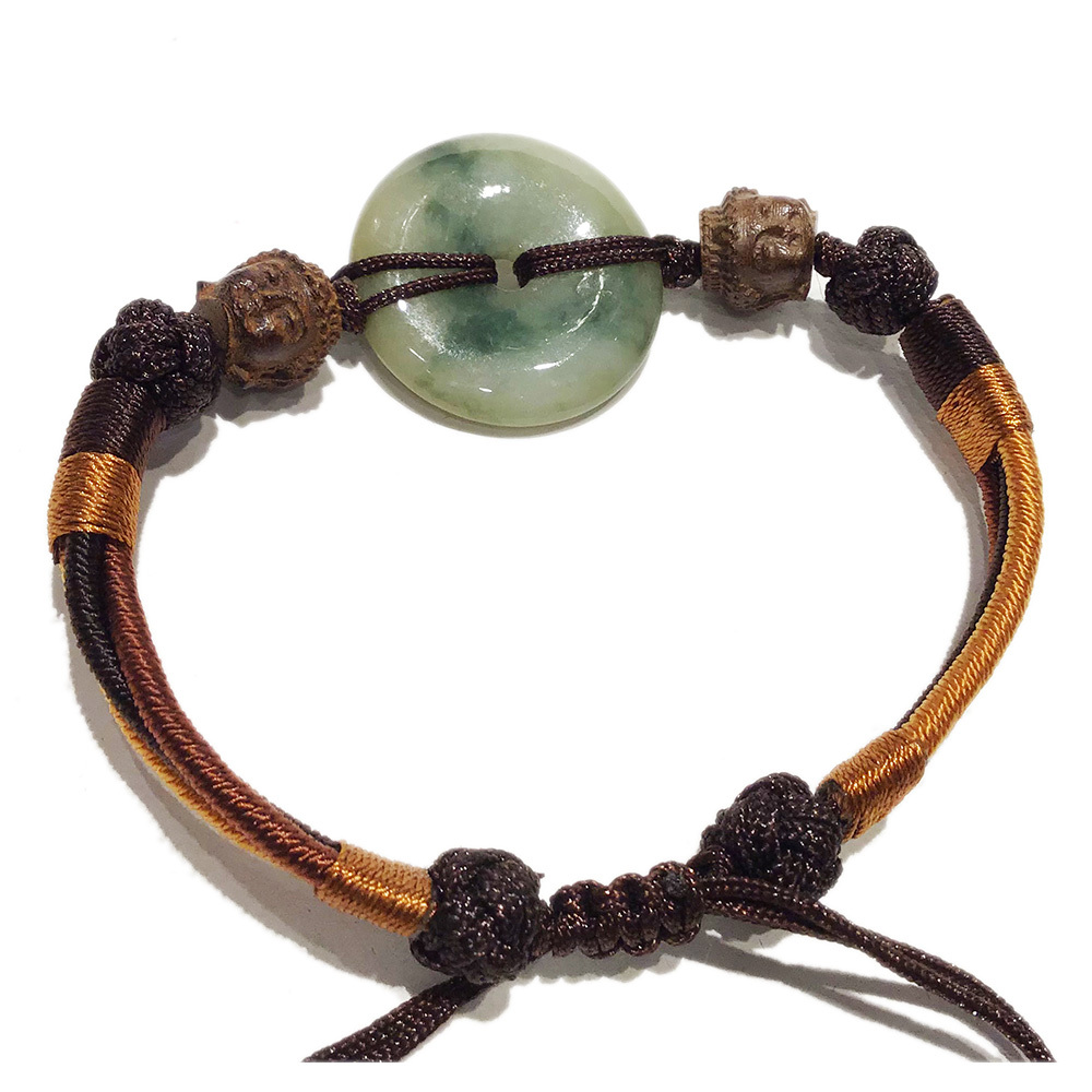 佛首{土沉香木雕}+平安扣{玉}開運編織手練【十方】134809