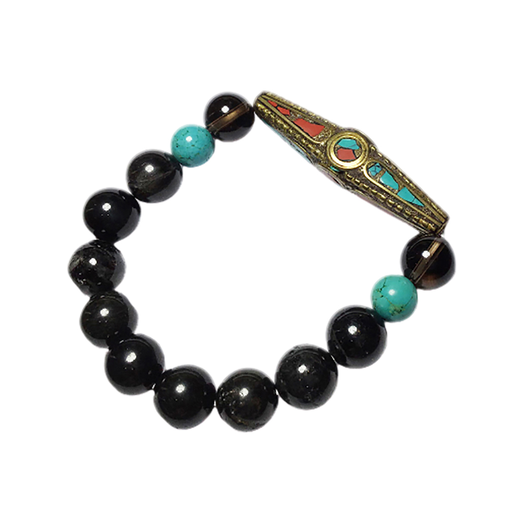 金剛杵{藏式銅珠}+黑碧璽髮晶手珠12mm【十方】135688