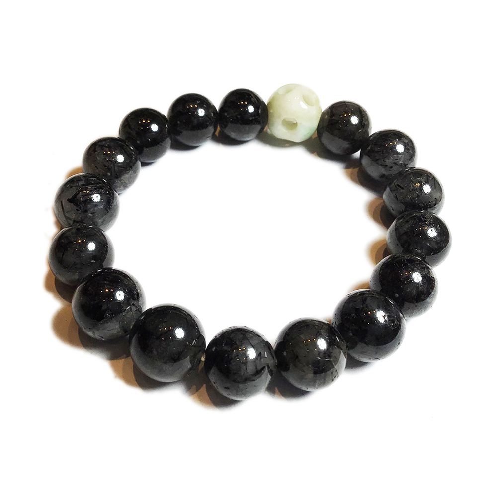 八方來財{玉}黑髮晶手珠13 mm【十方】135432